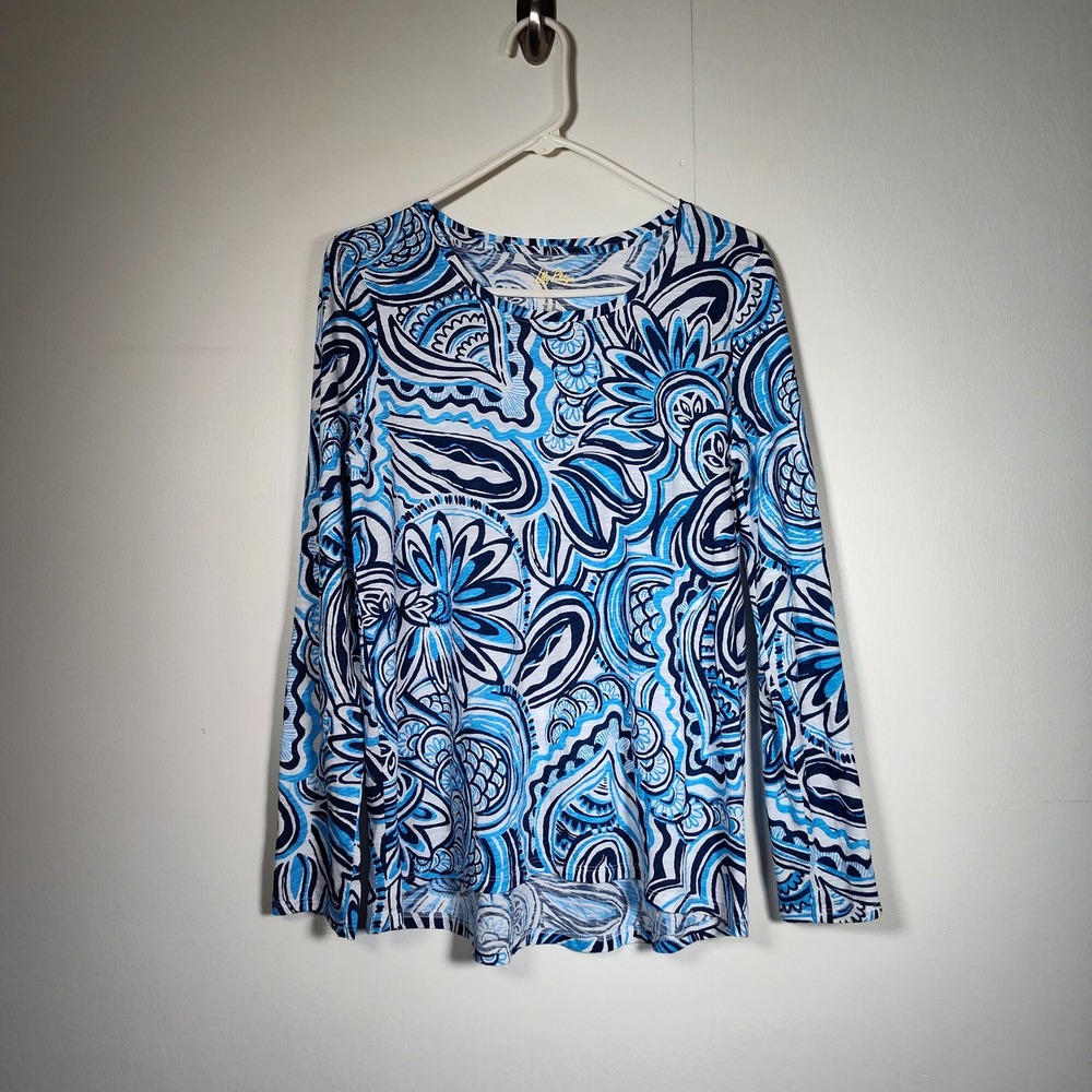 Lilly Pulitzer Etta Scoop Neck Long Sleeve Tee Give it a Whirl Paisley Top Small